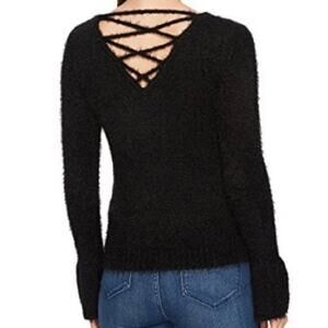 Romeo & Juliet Couture V-neck Bell Sleeve Eyelash Sweater Women's Black Size S